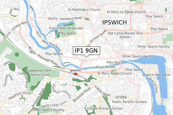 IP1 9GN map - small scale - OS Open Zoomstack (Ordnance Survey) IP1 9GN map - small scale - OS Open Zoomstack (Ordnance Survey)
