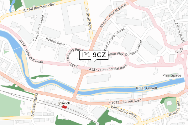 IP1 9GZ map - large scale - OS Open Zoomstack (Ordnance Survey)