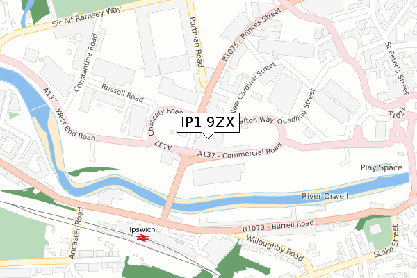 IP1 9ZX map - large scale - OS Open Zoomstack (Ordnance Survey)