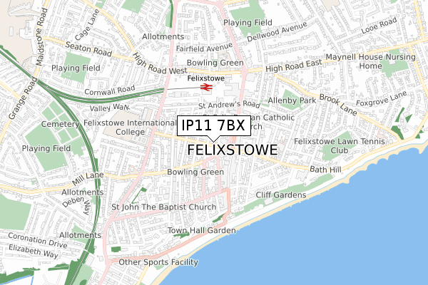 IP11 7BX map - small scale - OS Open Zoomstack (Ordnance Survey)