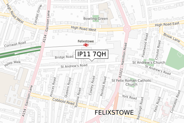 IP11 7QH map - large scale - OS Open Zoomstack (Ordnance Survey)