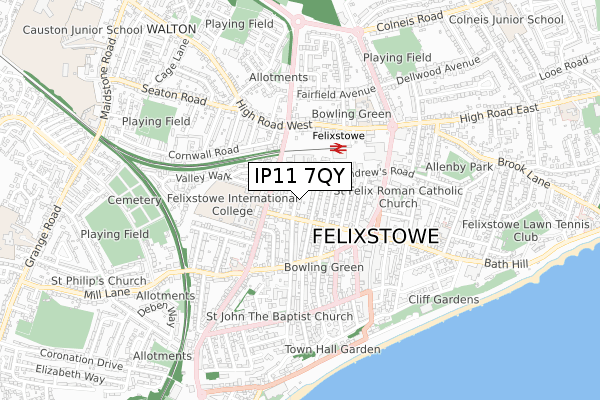 IP11 7QY map - small scale - OS Open Zoomstack (Ordnance Survey)