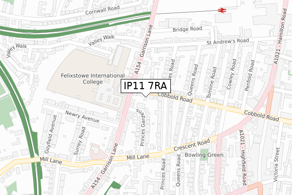 IP11 7RA map - large scale - OS Open Zoomstack (Ordnance Survey)