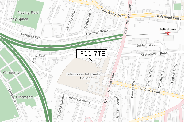IP11 7TE map - large scale - OS Open Zoomstack (Ordnance Survey)