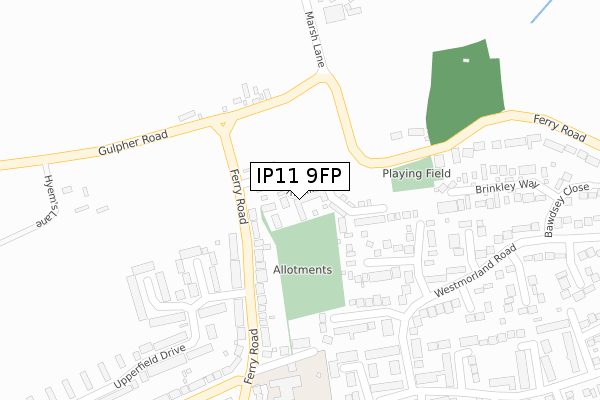 IP11 9FP map - large scale - OS Open Zoomstack (Ordnance Survey)