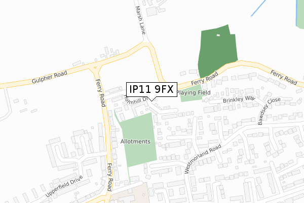 IP11 9FX map - large scale - OS Open Zoomstack (Ordnance Survey)