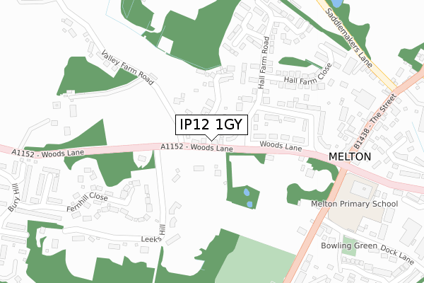IP12 1GY map - large scale - OS Open Zoomstack (Ordnance Survey)