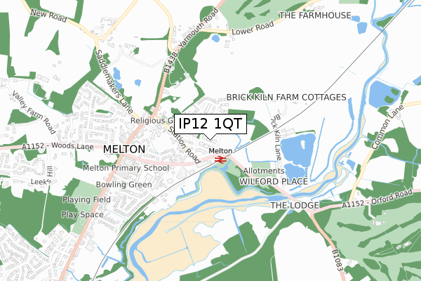IP12 1QT map - small scale - OS Open Zoomstack (Ordnance Survey) IP12 1QT map - small scale - OS Open Zoomstack (Ordnance Survey)