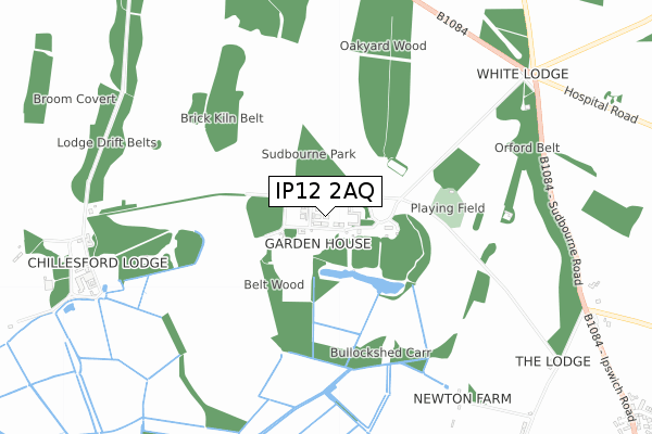 IP12 2AQ map - small scale - OS Open Zoomstack (Ordnance Survey)