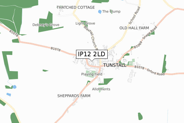 IP12 2LD map - small scale - OS Open Zoomstack (Ordnance Survey)