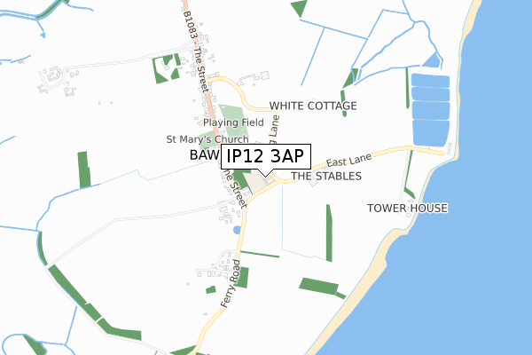 IP12 3AP map - small scale - OS Open Zoomstack (Ordnance Survey)