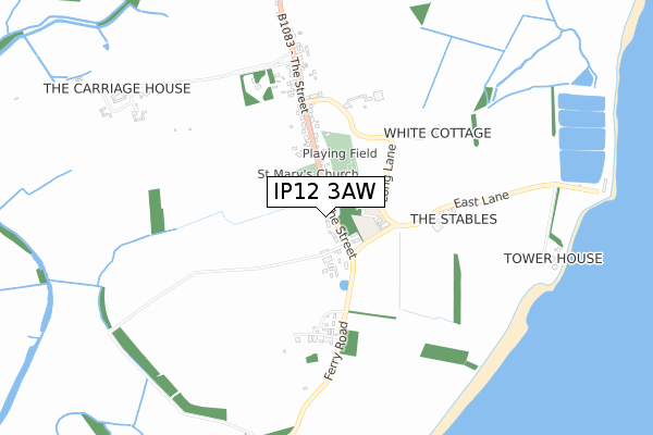 IP12 3AW map - small scale - OS Open Zoomstack (Ordnance Survey)