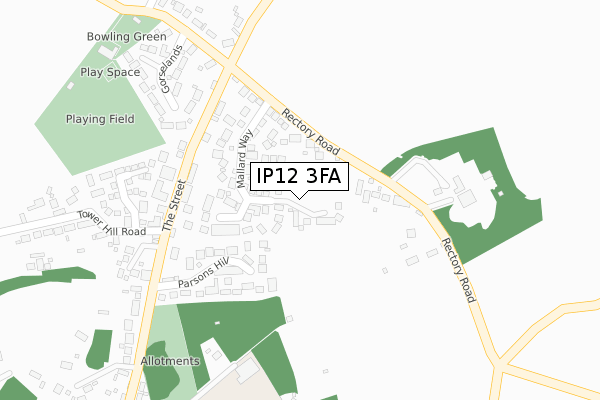 IP12 3FA map - large scale - OS Open Zoomstack (Ordnance Survey)