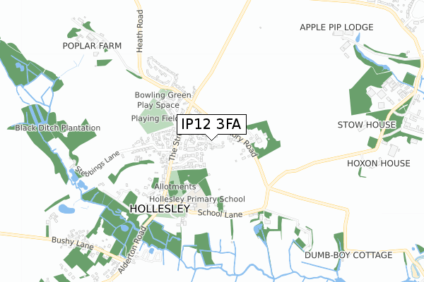 IP12 3FA map - small scale - OS Open Zoomstack (Ordnance Survey)