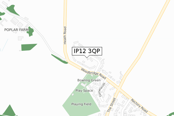 IP12 3QP map - large scale - OS Open Zoomstack (Ordnance Survey)