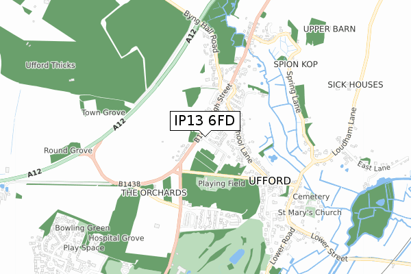 IP13 6FD map - small scale - OS Open Zoomstack (Ordnance Survey)