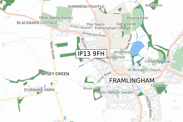 IP13 9FH map - small scale - OS Open Zoomstack (Ordnance Survey)