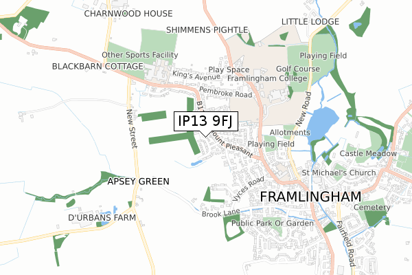 IP13 9FJ map - small scale - OS Open Zoomstack (Ordnance Survey)