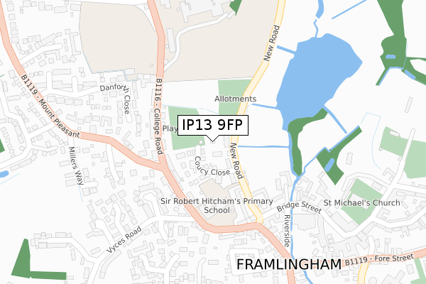 IP13 9FP map - large scale - OS Open Zoomstack (Ordnance Survey)