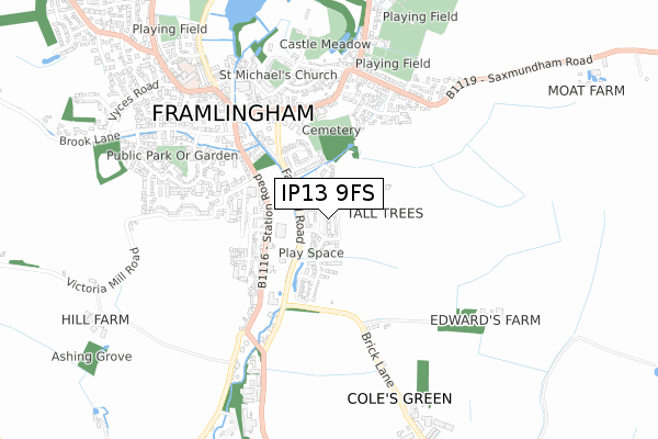 IP13 9FS map - small scale - OS Open Zoomstack (Ordnance Survey)