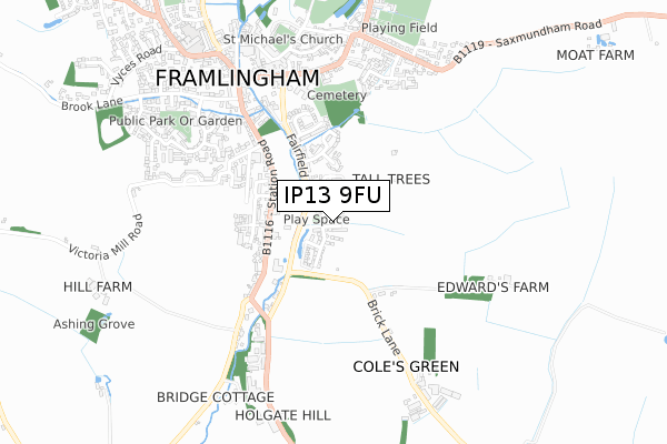 IP13 9FU map - small scale - OS Open Zoomstack (Ordnance Survey)