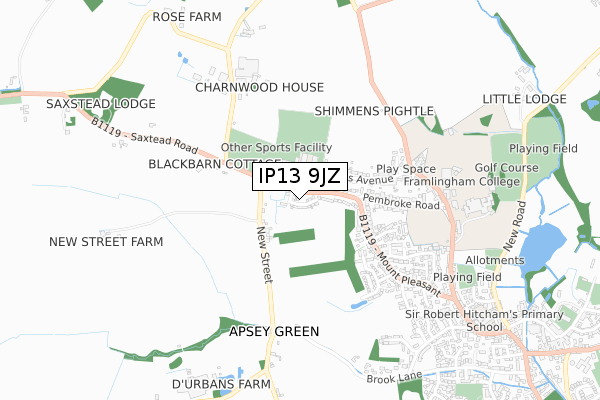 IP13 9JZ map - small scale - OS Open Zoomstack (Ordnance Survey) IP13 9JZ map - small scale - OS Open Zoomstack (Ordnance Survey)