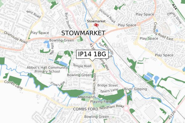 IP14 1BG map - small scale - OS Open Zoomstack (Ordnance Survey)