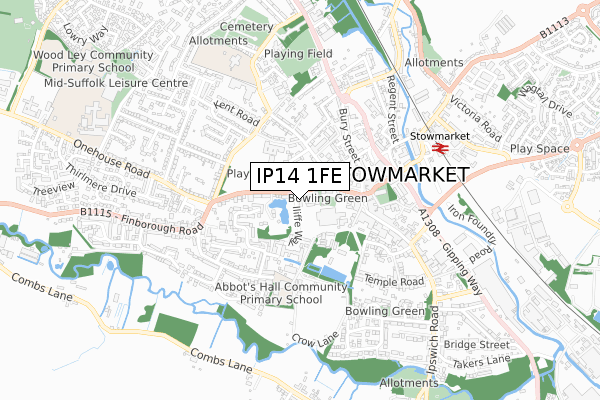 IP14 1FE map - small scale - OS Open Zoomstack (Ordnance Survey)