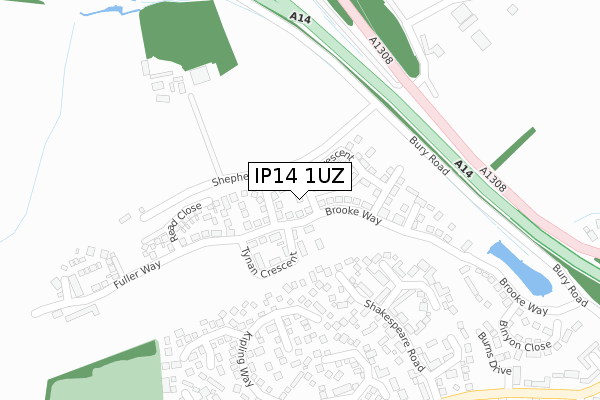 IP14 1UZ map - large scale - OS Open Zoomstack (Ordnance Survey)