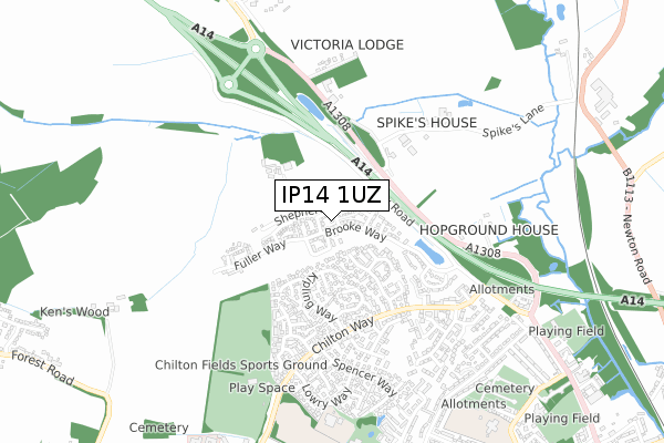IP14 1UZ map - small scale - OS Open Zoomstack (Ordnance Survey) IP14 1UZ map - small scale - OS Open Zoomstack (Ordnance Survey)