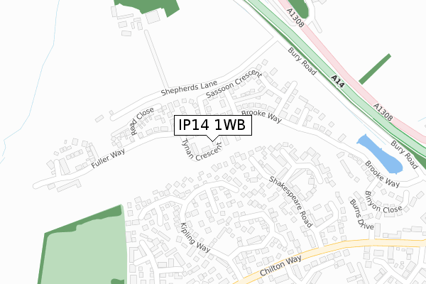 IP14 1WB map - large scale - OS Open Zoomstack (Ordnance Survey)