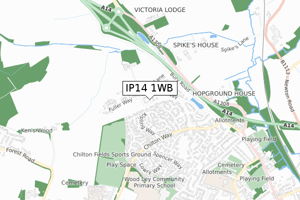 IP14 1WB map - small scale - OS Open Zoomstack (Ordnance Survey)