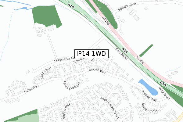 IP14 1WD map - large scale - OS Open Zoomstack (Ordnance Survey)