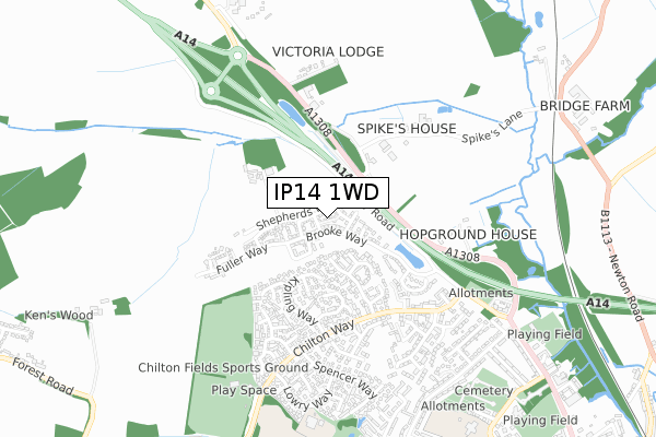 IP14 1WD map - small scale - OS Open Zoomstack (Ordnance Survey)