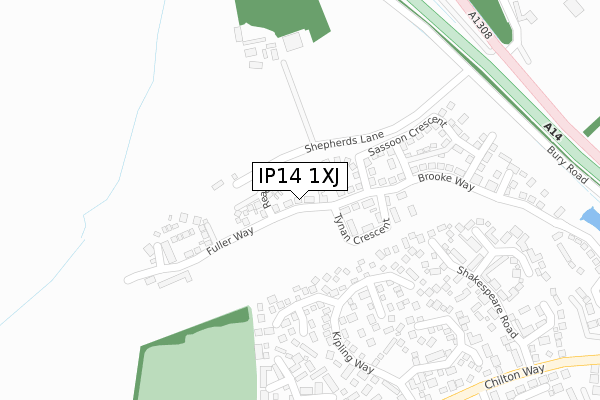 IP14 1XJ map - large scale - OS Open Zoomstack (Ordnance Survey)