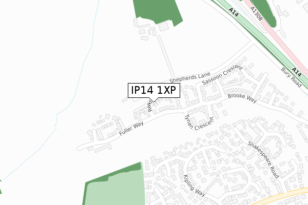 IP14 1XP map - large scale - OS Open Zoomstack (Ordnance Survey)