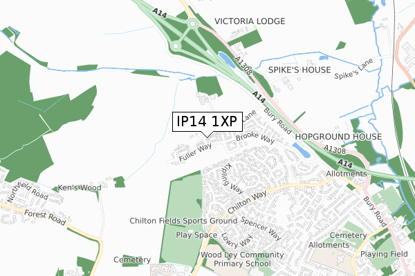 IP14 1XP map - small scale - OS Open Zoomstack (Ordnance Survey)