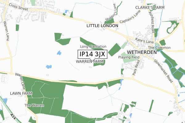 IP14 3JX map - small scale - OS Open Zoomstack (Ordnance Survey)
