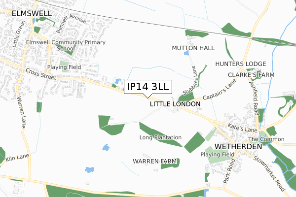 IP14 3LL map - small scale - OS Open Zoomstack (Ordnance Survey)