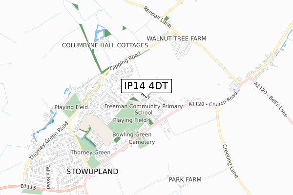 IP14 4DT map - small scale - OS Open Zoomstack (Ordnance Survey)