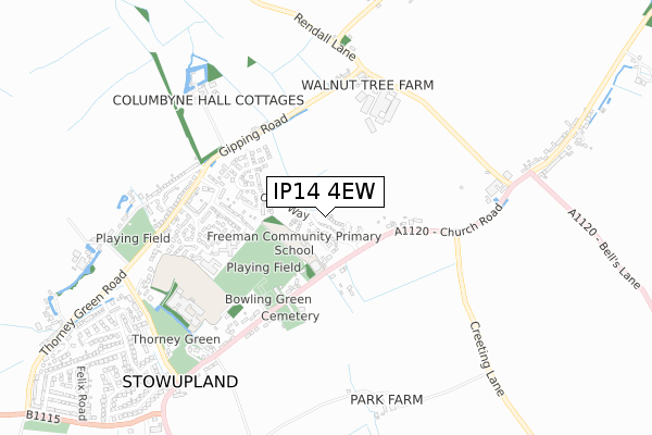 IP14 4EW map - small scale - OS Open Zoomstack (Ordnance Survey)
