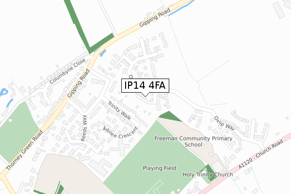 IP14 4FA map - large scale - OS Open Zoomstack (Ordnance Survey)