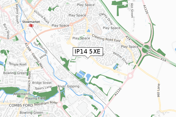 IP14 5XE map - small scale - OS Open Zoomstack (Ordnance Survey)