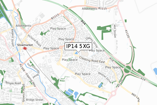 IP14 5XG map - small scale - OS Open Zoomstack (Ordnance Survey) IP14 5XG map - small scale - OS Open Zoomstack (Ordnance Survey)