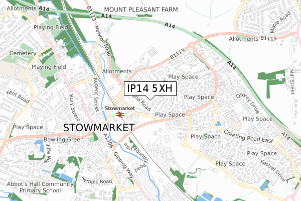 IP14 5XH map - small scale - OS Open Zoomstack (Ordnance Survey)