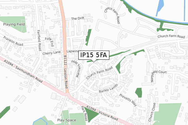 IP15 5FA map - large scale - OS Open Zoomstack (Ordnance Survey)