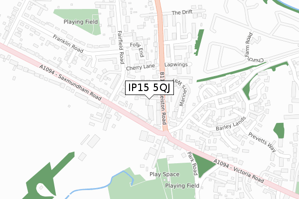 IP15 5QJ map - large scale - OS Open Zoomstack (Ordnance Survey)