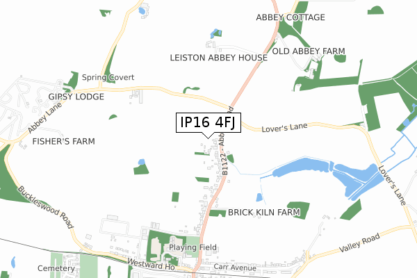 IP16 4FJ map - small scale - OS Open Zoomstack (Ordnance Survey)