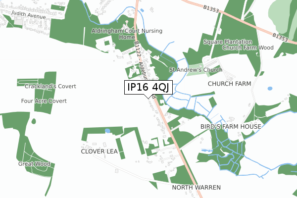 IP16 4QJ map - small scale - OS Open Zoomstack (Ordnance Survey)