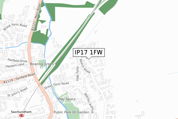 IP17 1FW map - large scale - OS Open Zoomstack (Ordnance Survey)
